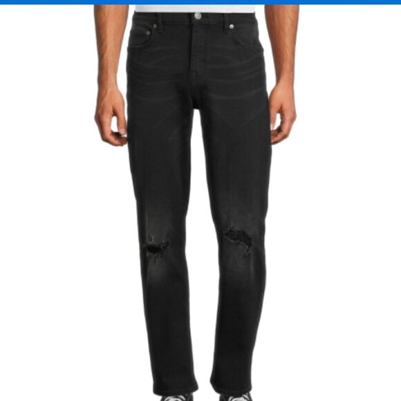 NO Boundaries Men's Slim Fit Straight Denim Black Distressed Fashion Jeans - Picture 1 of 8
